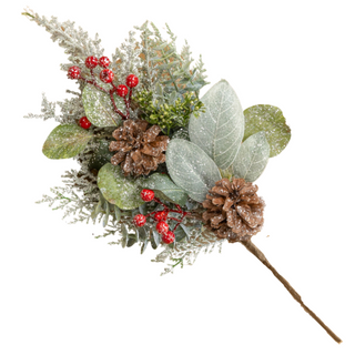 Glitter Mixed Leaves & Berries 18" Sprig