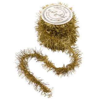 Gold Tinsel Garland Spool White Background