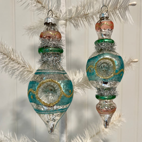 Vintage-Inspired Pastel Finial Glass Ornament Set