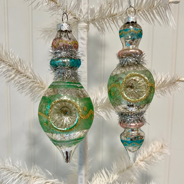 Vintage-Inspired Pastel Finial Glass Ornament Set
