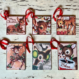 Retro Christmas Deer Ornament/Gift Tag Set