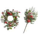 Mixed Holly, Pine & Jingle Bell 15" Sprig W/Matching Wreath