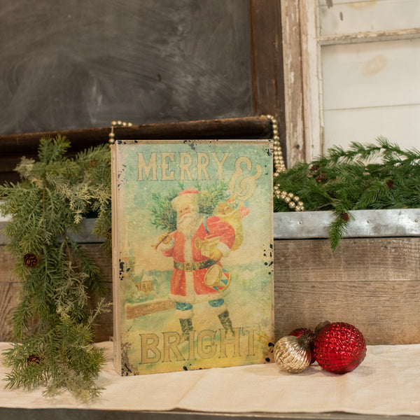 Merry & Bright Santa Metal Book Box on Shelf