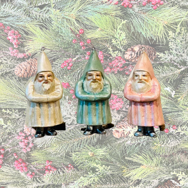 Mini Vintage-Inspired Pastel Santa Ornament Set