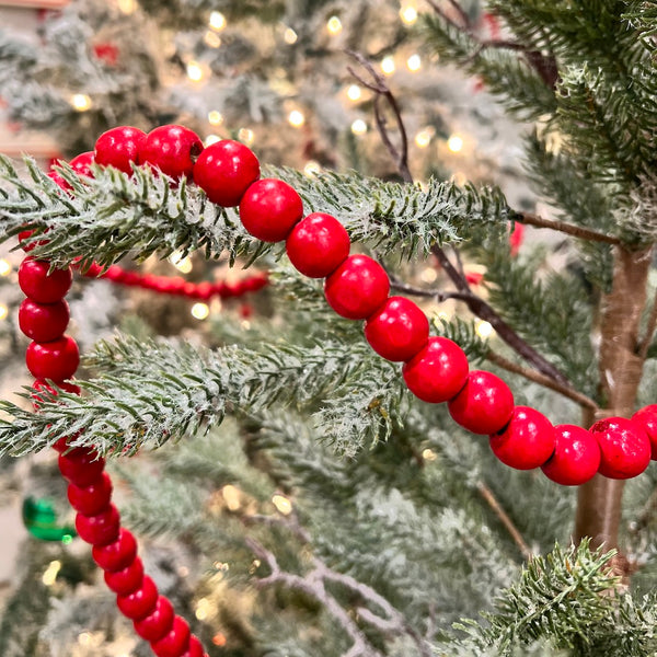 Red Wooden Bead 9' Garland on Tree