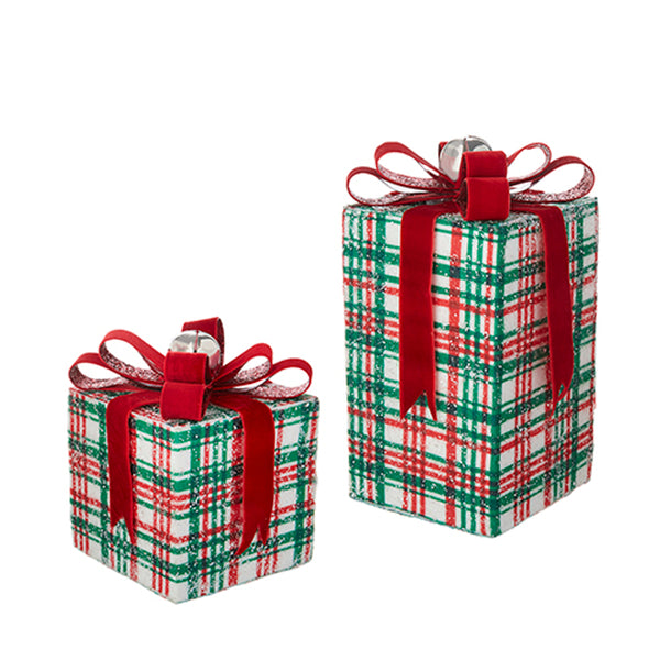 Red & Green Plaid Package Ornament Set