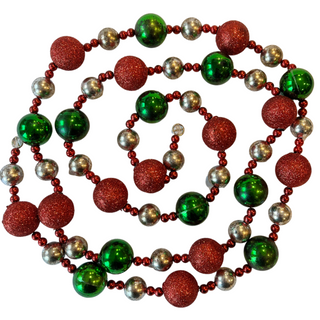 Red, Green & Silver Ball 6' Garland