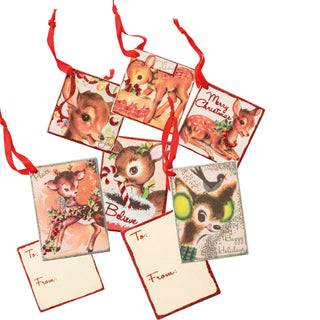 Retro Christmas Deer Ornament/Gift Tag Set
