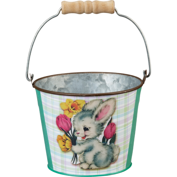 Retro Happy Easter Metal Bucket- Bunny