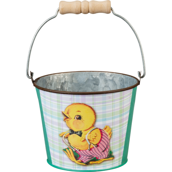 Retro Happy Easter Metal Bucket- Chick