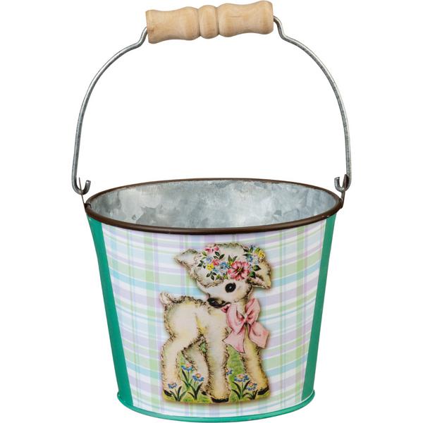 Retro Happy Easter Metal Bucket- Lamb