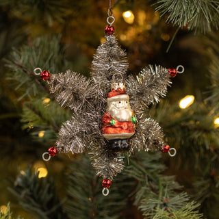 Retro Santa Tinsel Star Ornament On Tree