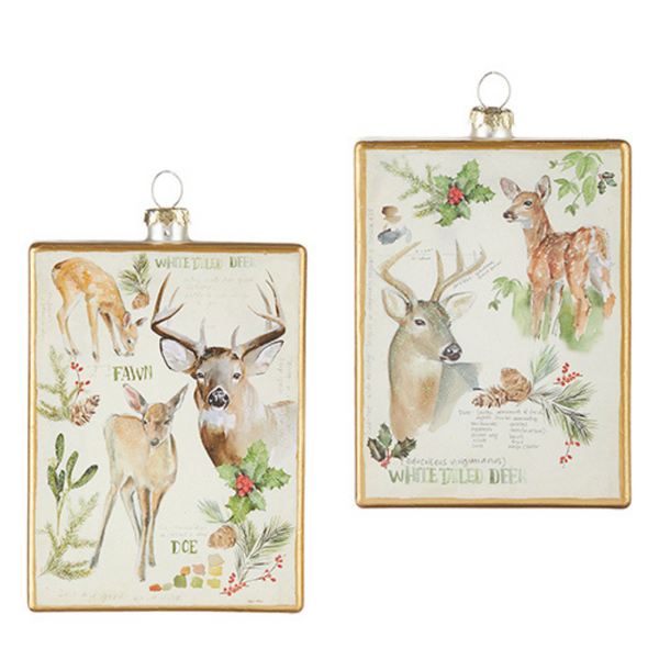 Vintage-Inspired Glass Deer Poster Ornament Set